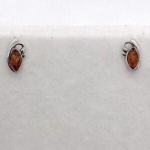 Vtg Sterling & Amber Art Nouveau Style Leaf Vine Stud Earrings | .5”